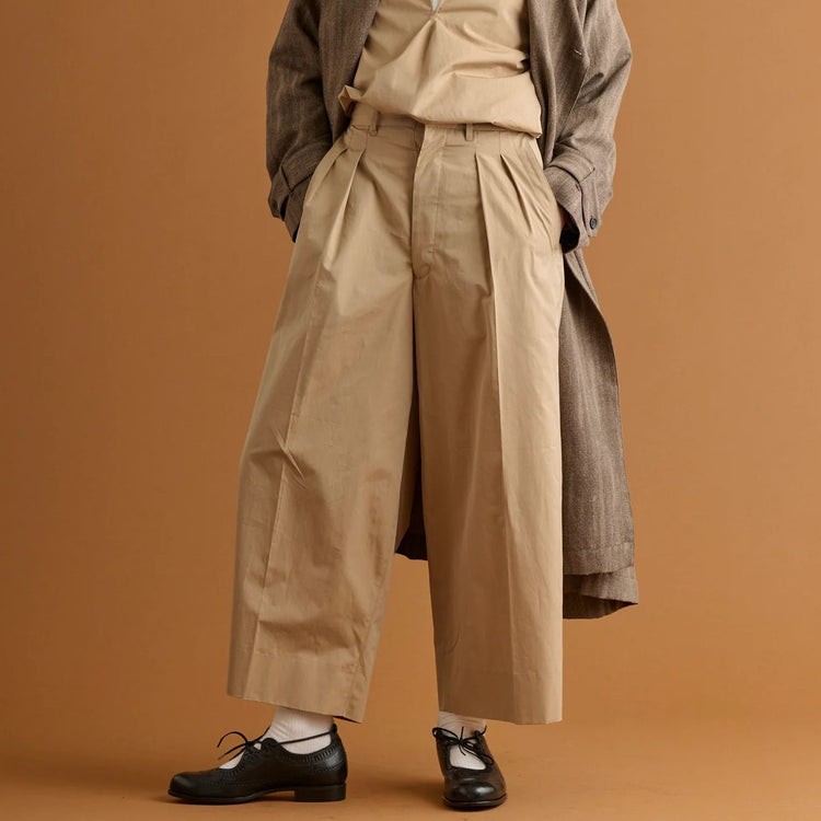 HAVERSACK / 120/2 Chambray High Waist Wide Pants BEIGE