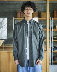 orslow   STANDARD BUTTON DOWN SHIRT SOFT SUBTLY BRUSHED MINI CHECK CHARCOAL GRAY