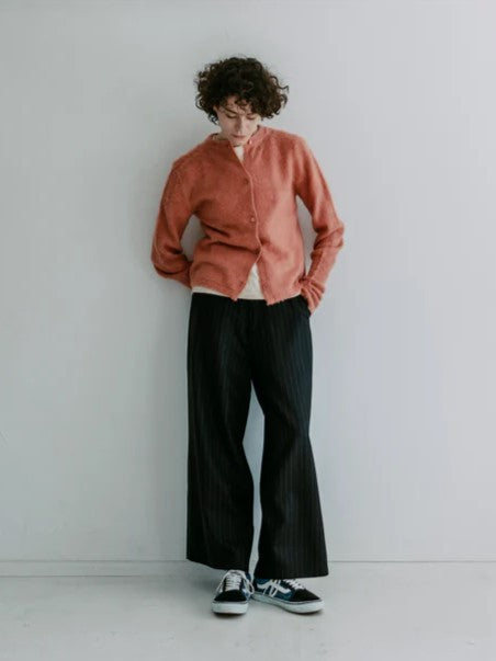 MEYAME  MERINO WOOL STRIPE SIDE LINE WIDE PANTS BLACK