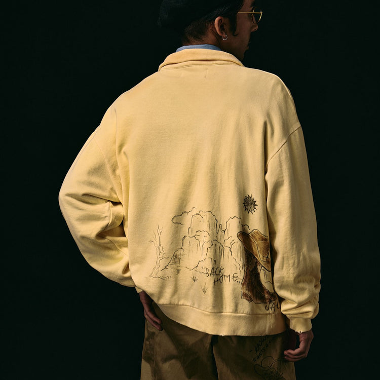 Work of Art Kendai /  Damaged Half Zip SH コットン ハーフジップスウェット