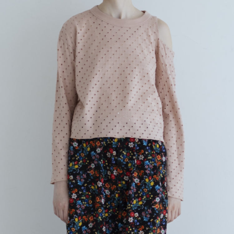 MEYAME / DOT HOLE JACQUARD LONG SLEEVE TEE PINK