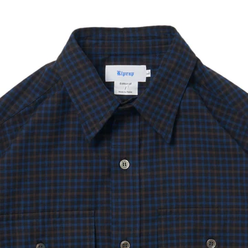 Riprap  FLAP POCKET SHIRT (COTTON VIYELLA) NAVY/BROWN