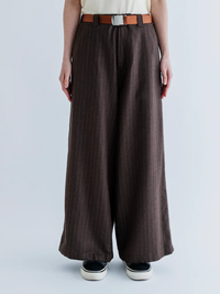 MEYAME  MERINO WOOL STRIPE SIDE LINE WIDE PANTS BROWN