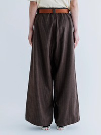 MEYAME  MERINO WOOL STRIPE SIDE LINE WIDE PANTS BROWN
