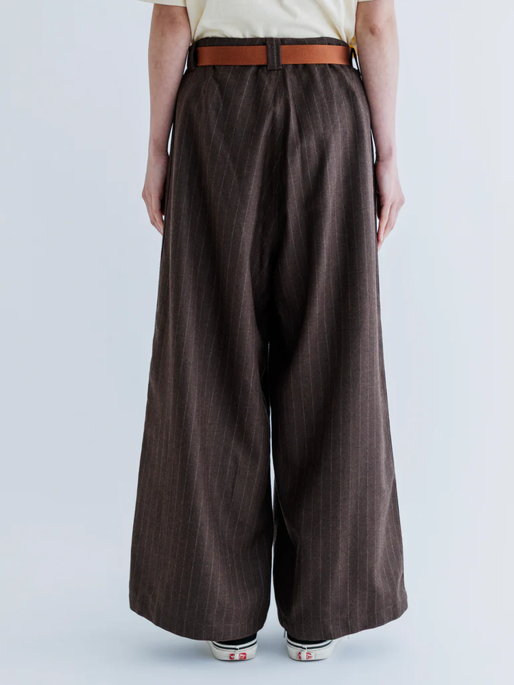 MEYAME  MERINO WOOL STRIPE SIDE LINE WIDE PANTS BROWN