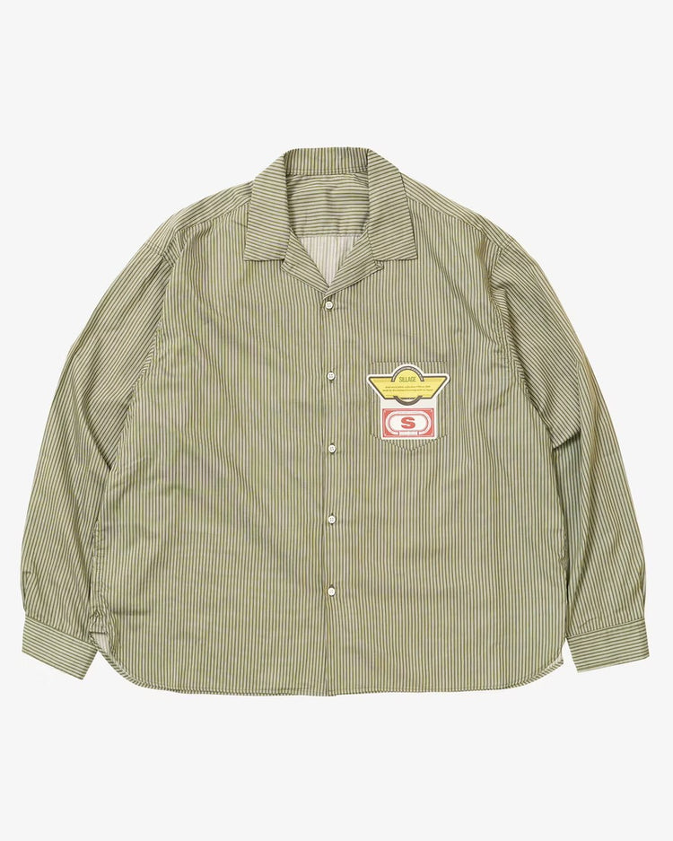 Sillage  re-engineered overshirt long sleeve deadstock green stripe