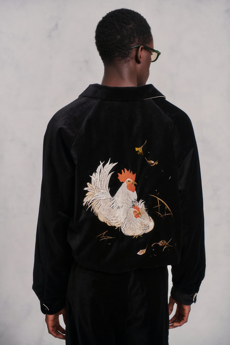 OLD JOE BRAND   STUNNING VELVET SOUVENIR JACKET(Niwatori to Hiyoko)