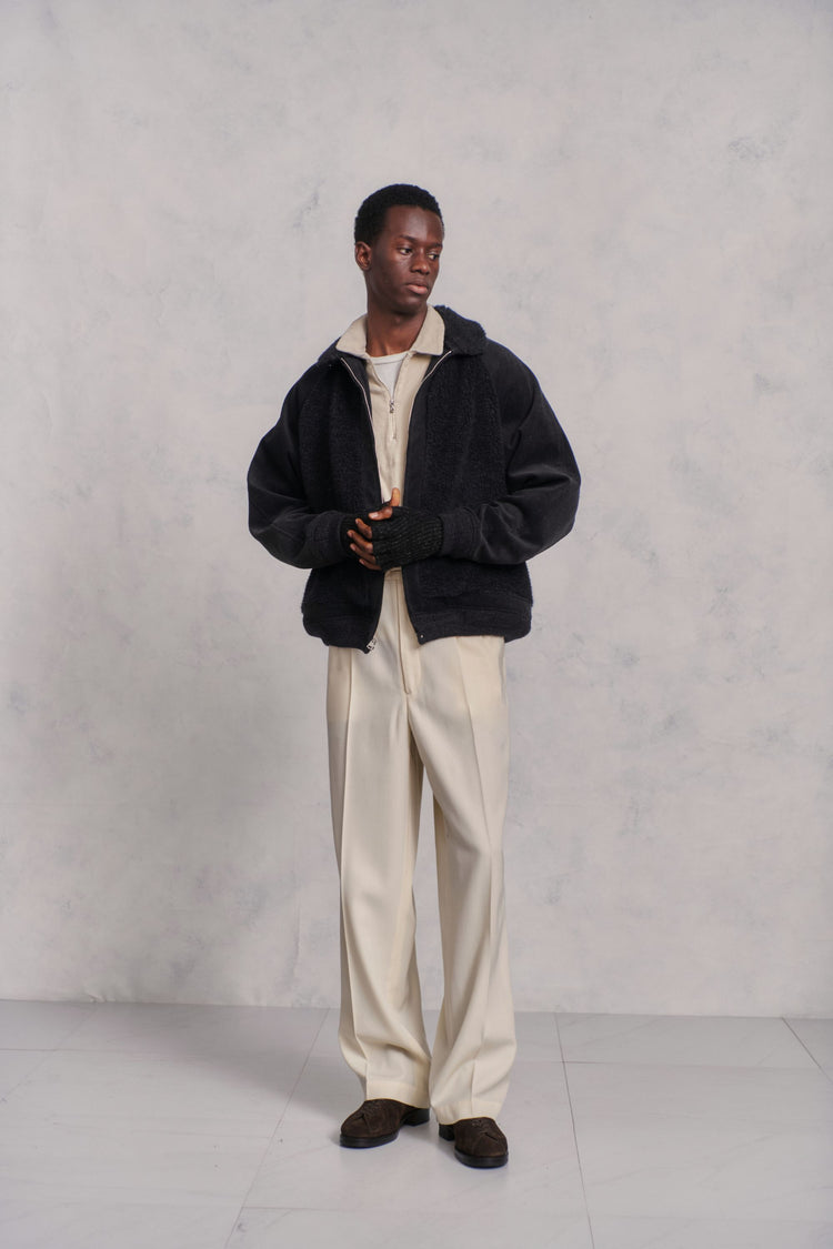 OLD JOE BRAND   QUATER ZIP SILK NEP RIBED SHIRTS ONYX