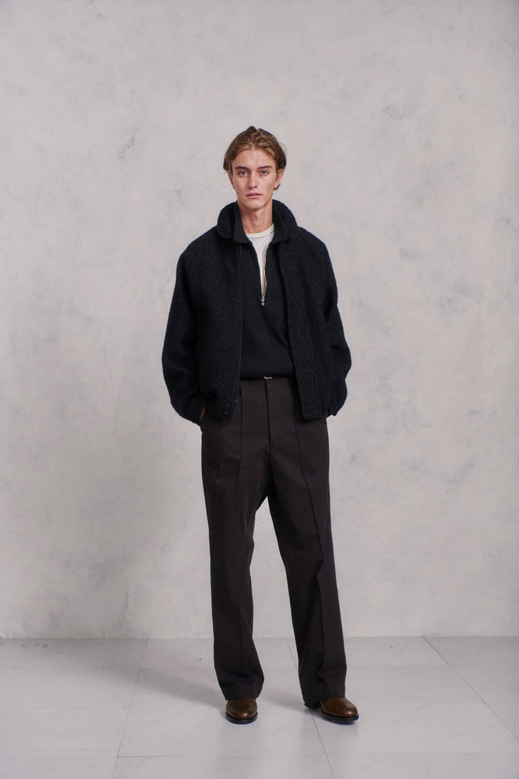 OLD JOE BRAND   QUATER ZIP SILK NEP RIBED SHIRTS ONYX