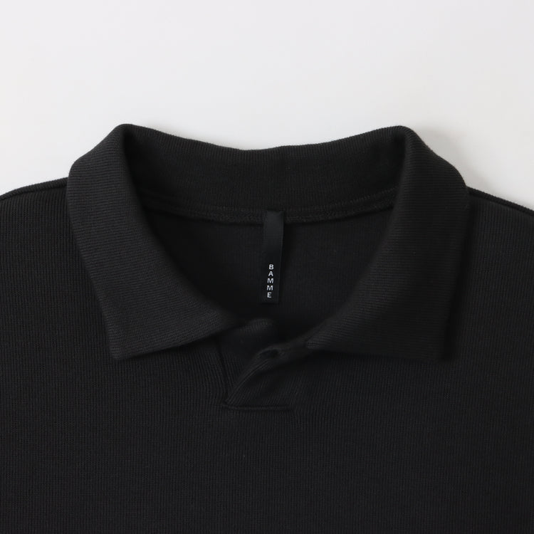 BAMME/ Ribbed cardboard knit key neck polo shirt unisex 